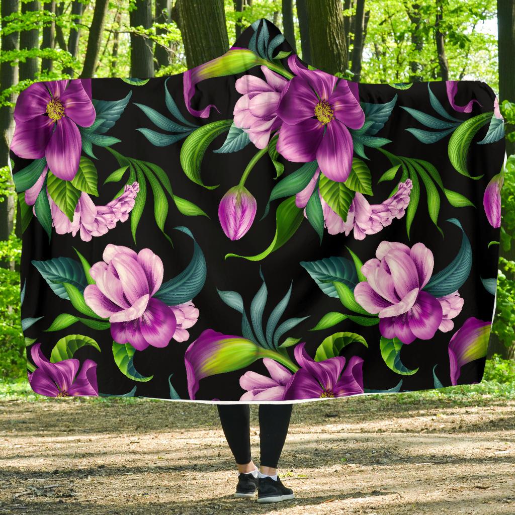 Bright Purple Floral Pattern Hooded Blanket-JORJUNE.COM