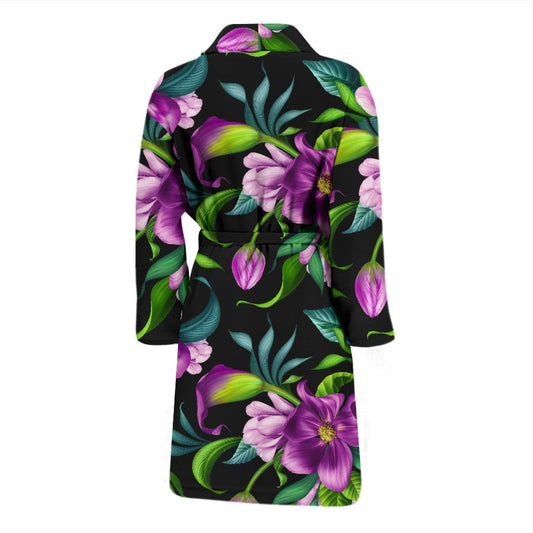 Bright Purple Floral Pattern Men Bath Robe