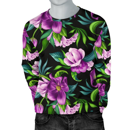 Bright Purple Floral Pattern Men Crewneck Sweatshirt