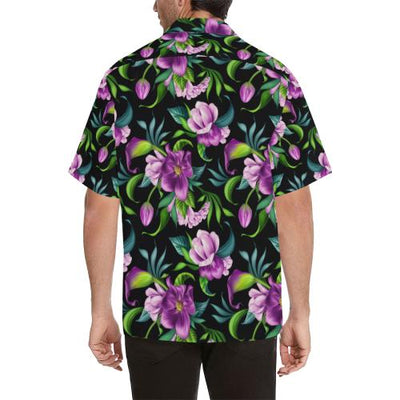 Bright Purple Floral Pattern Men Hawaiian Shirt