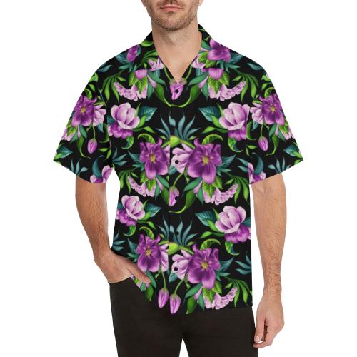 Bright Purple Floral Pattern Men Hawaiian Shirt
