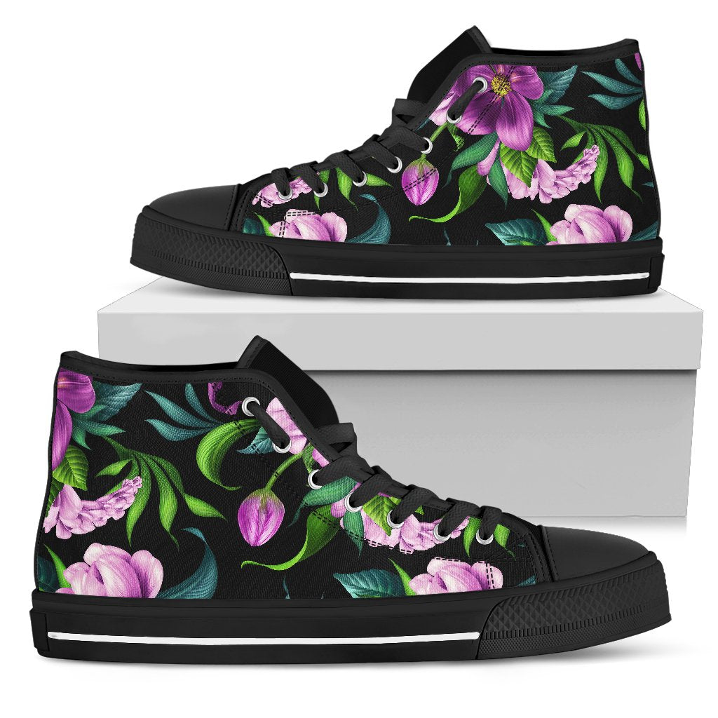 Bright Purple Floral Pattern Men High Top Shoes