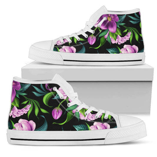Bright Purple Floral Pattern Men High Top Shoes