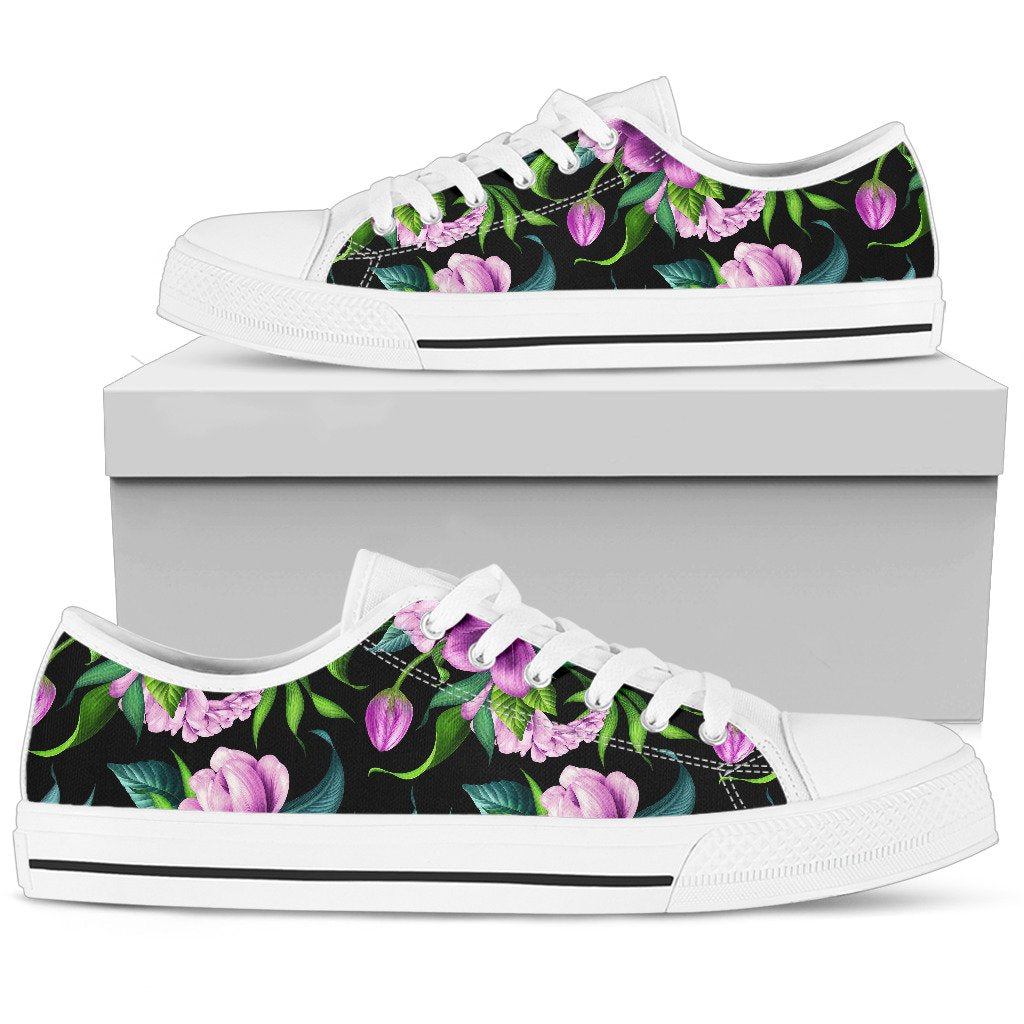 Bright Purple Floral Pattern Men Low Top Shoes