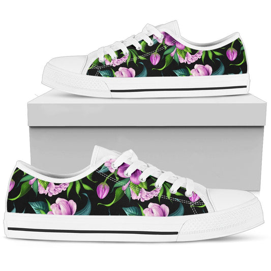 Bright Purple Floral Pattern Men Low Top Shoes