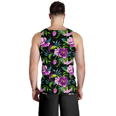 Bright Purple Floral Pattern Men Tank Top