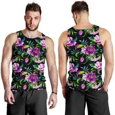 Bright Purple Floral Pattern Men Tank Top