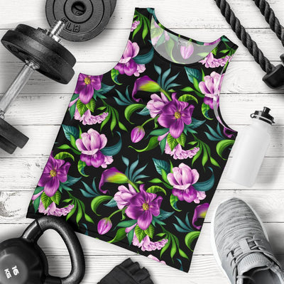 Bright Purple Floral Pattern Men Tank Top