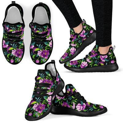 Bright Purple Floral Pattern Mesh Knit Sneakers Shoes
