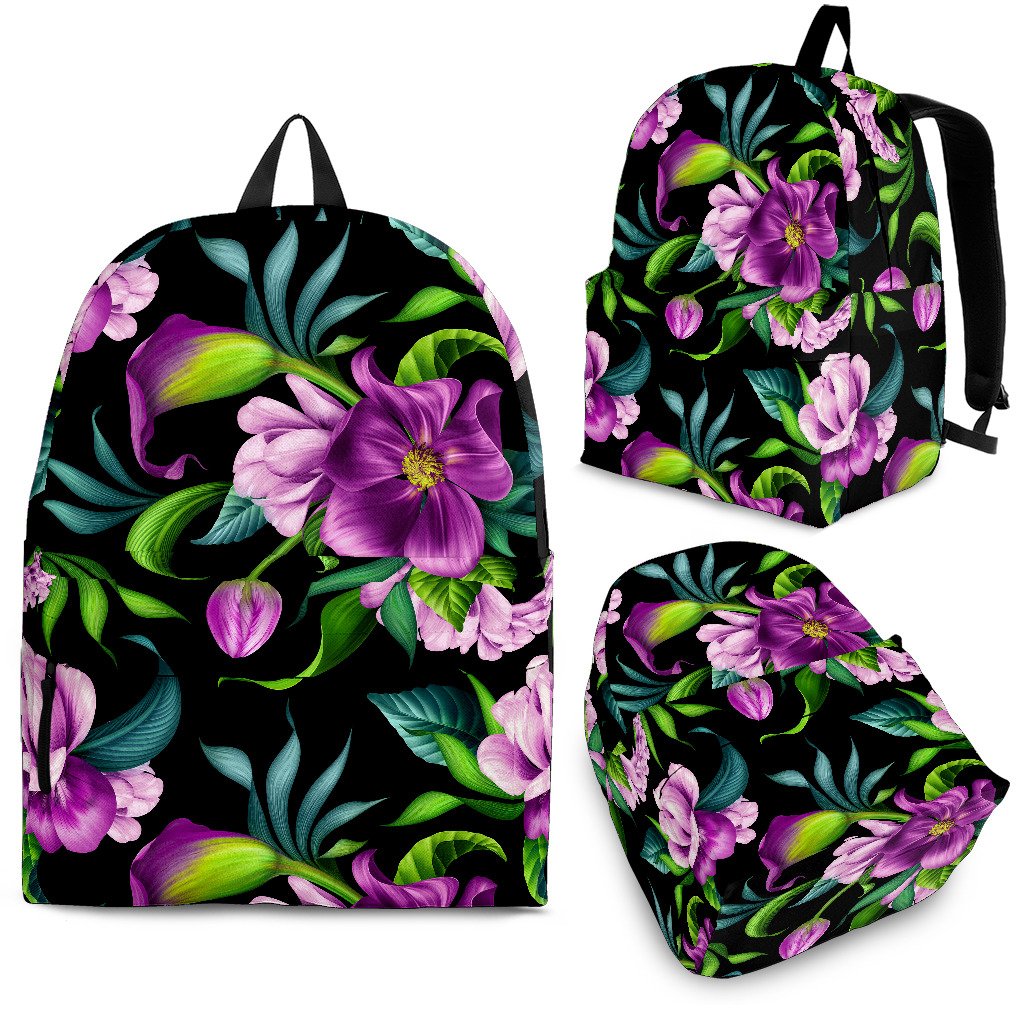 Bright Purple Floral Pattern Premium Backpack