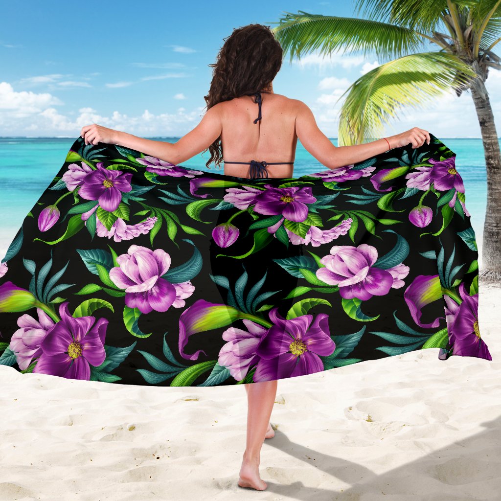 Bright Purple Floral Pattern Sarong Pareo Wrap