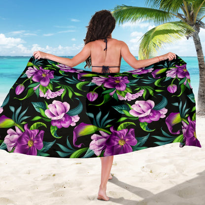 Bright Purple Floral Pattern Sarong Pareo Wrap