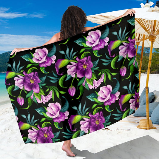 Bright Purple Floral Pattern Sarong Pareo Wrap