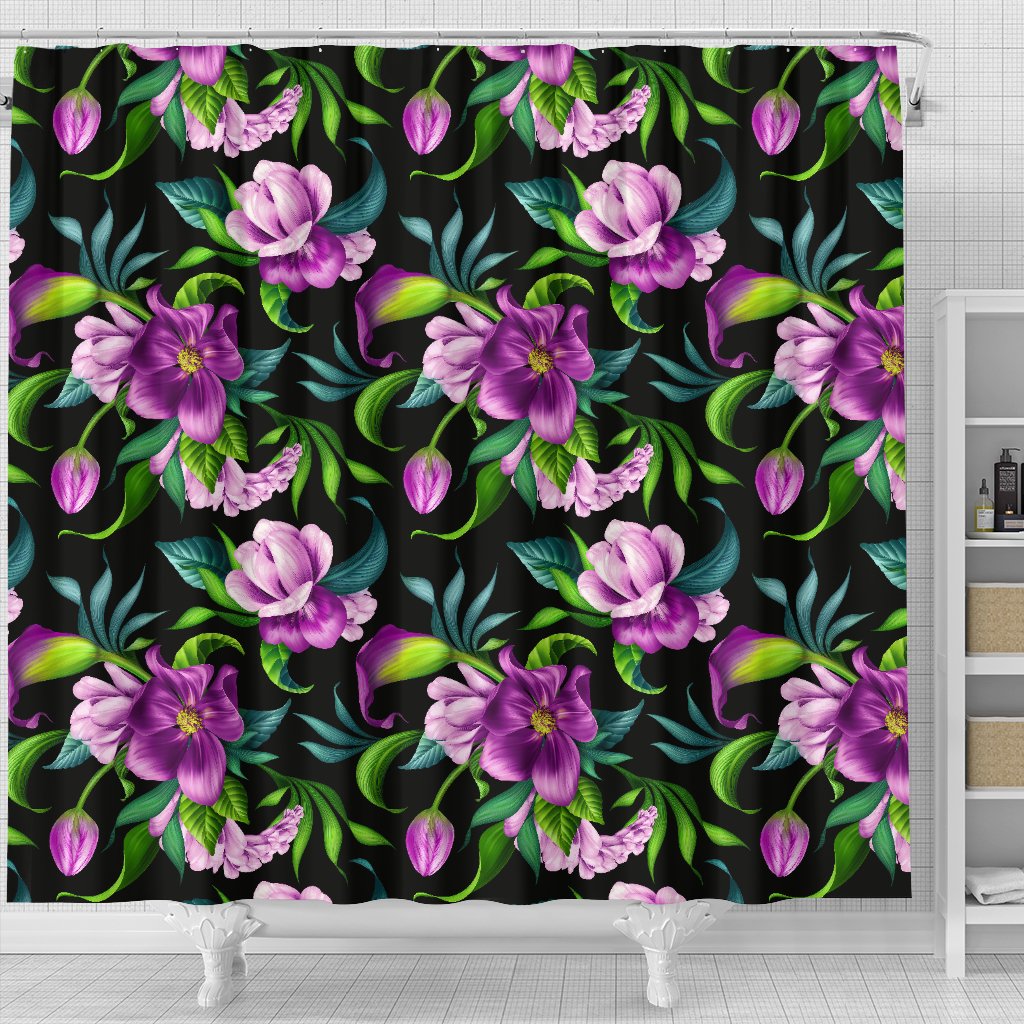 Bright Purple Floral Pattern Shower Curtain