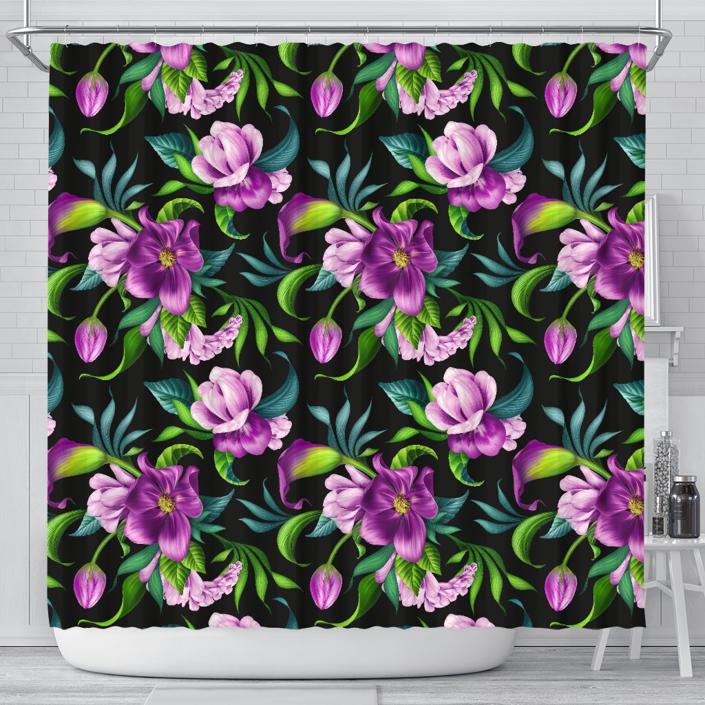 Bright Purple Floral Pattern Shower Curtain