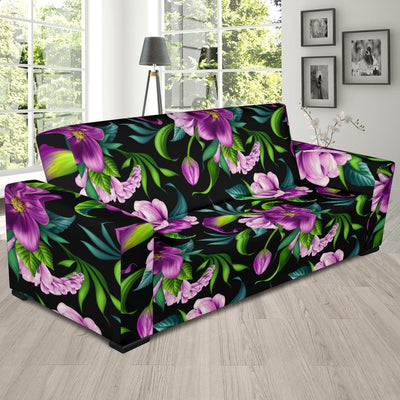 Bright Purple Floral Pattern Sofa Slipcover-JORJUNE.COM