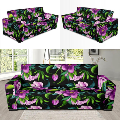 Bright Purple Floral Pattern Sofa Slipcover-JORJUNE.COM