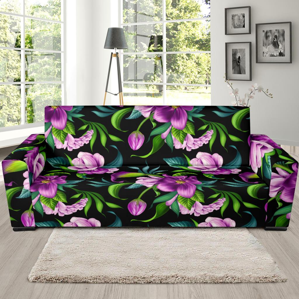 Bright Purple Floral Pattern Sofa Slipcover-JORJUNE.COM