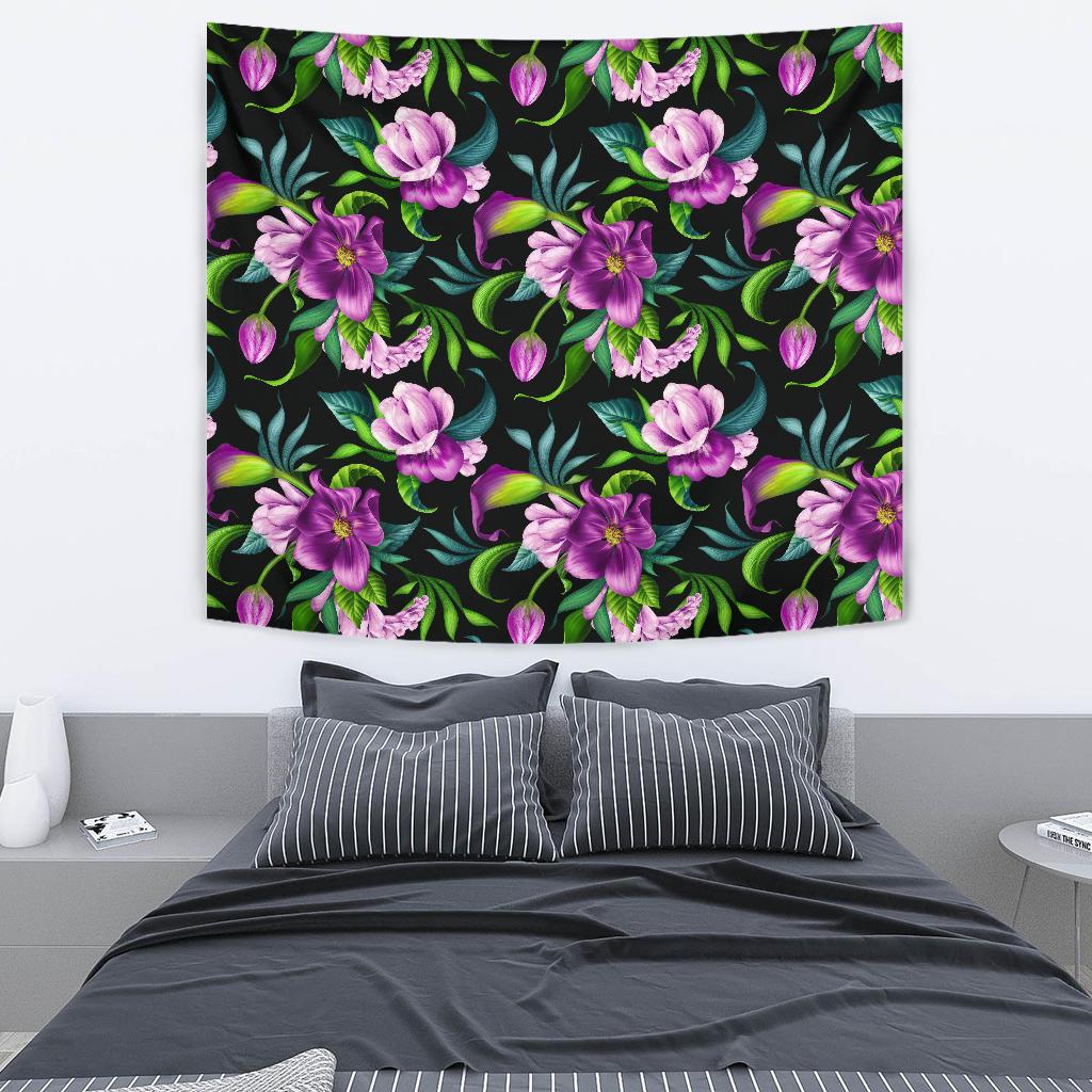 Bright Purple Floral Pattern Tapestry