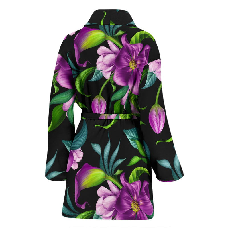 Bright Purple Floral Pattern Women Bath Robe