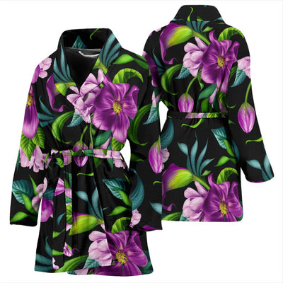 Bright Purple Floral Pattern Women Bath Robe