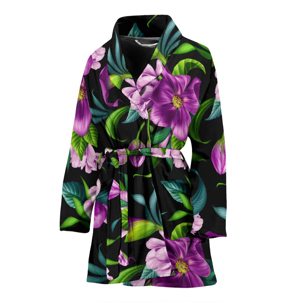 Bright Purple Floral Pattern Women Bath Robe