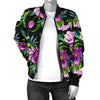 Bright Purple Floral Pattern Women Casual Bomber Jacket