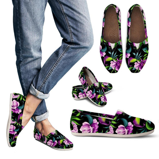 Bright Purple Floral Pattern Women Casual Shoes-JorJune.com