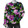 Bright Purple Floral Pattern Women Crewneck Sweatshirt