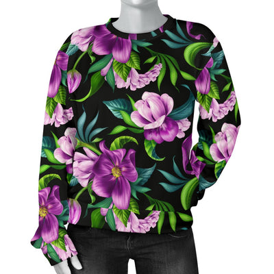 Bright Purple Floral Pattern Women Crewneck Sweatshirt
