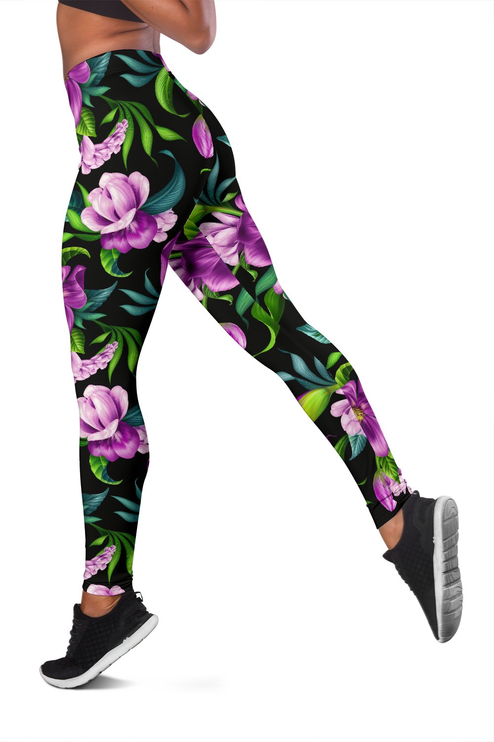 Bright Purple Floral Pattern Women Leggings