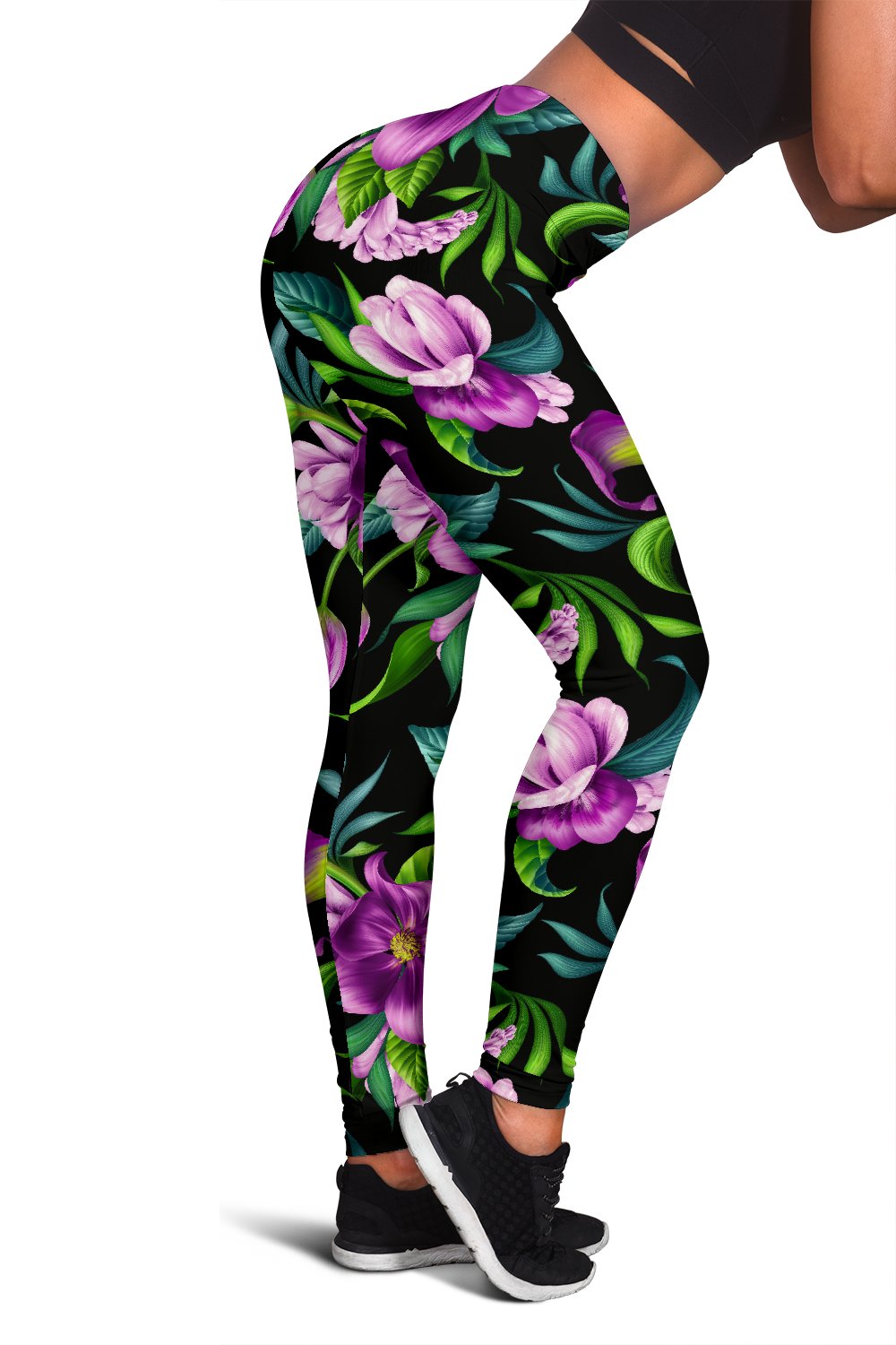 Bright Purple Floral Pattern Women Leggings