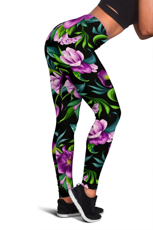 Bright Purple Floral Pattern Women Leggings
