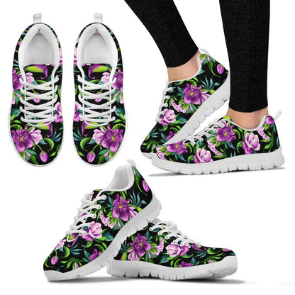 Bright Purple Floral Pattern Women Sneakers