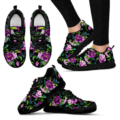 Bright Purple Floral Pattern Women Sneakers