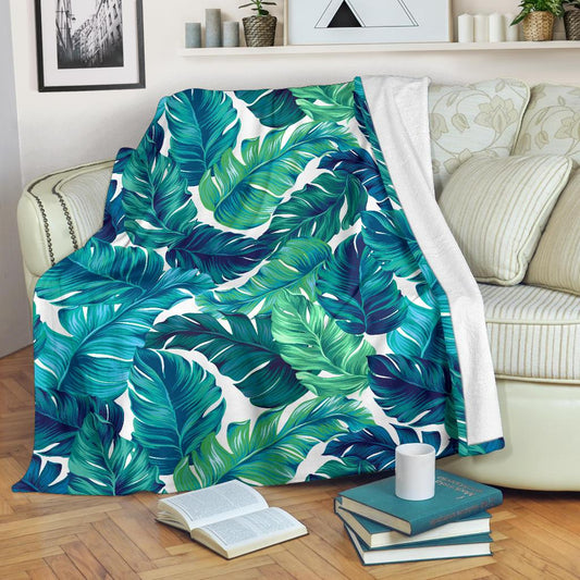Brightness Tropical Palm Leaves Fleece Blanket