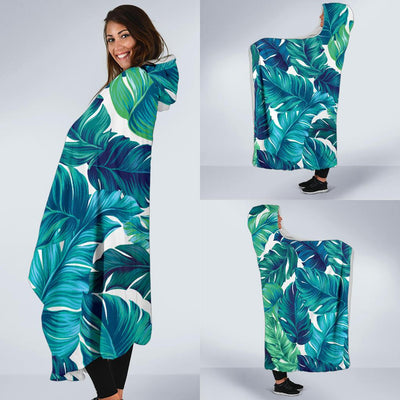 Brightness Tropical Palm Leaves Hooded Blanket-JORJUNE.COM