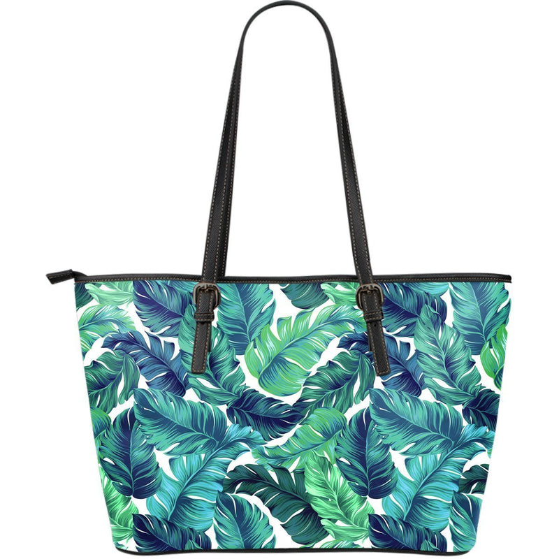 Brightness Tropical Palm Leaves Large Leather Tote Bag