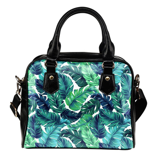 Brightness Tropical Palm Leaves Leather Shoulder Handbag