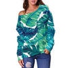 Brightness Tropical Palm Leaves Off Shoulder Sweatshirt