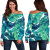 Brightness Tropical Palm Leaves Off Shoulder Sweatshirt