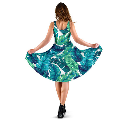 Brightness Tropical Palm Leaves Sleeveless Mini Dress