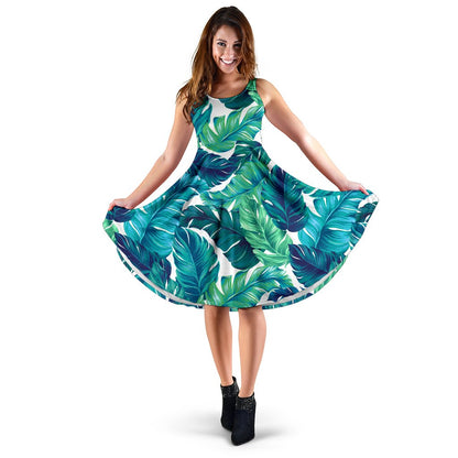 Brightness Tropical Palm Leaves Sleeveless Mini Dress