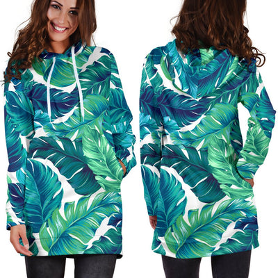 Brightness Tropical Palm Leaves Women Hoodie Dress