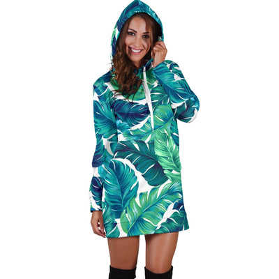 Brightness Tropical Palm Leaves Women Hoodie Dress