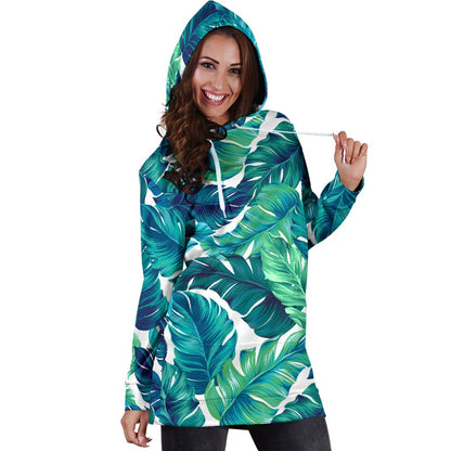 Brightness Tropical Palm Leaves Women Hoodie Dress