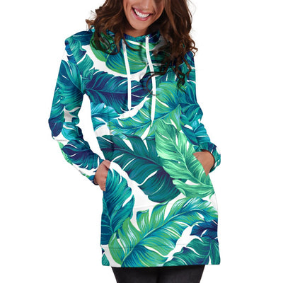 Brightness Tropical Palm Leaves Women Hoodie Dress
