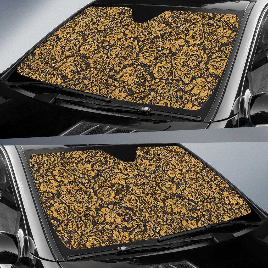 Brocade Gold Pattern Print Design 01 Car Sun Shade-JORJUNE.COM