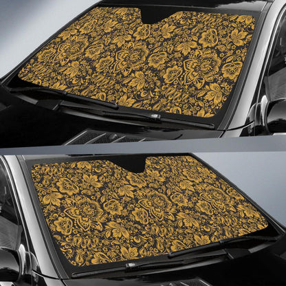 Brocade Gold Pattern Print Design 01 Car Sun Shade-JORJUNE.COM