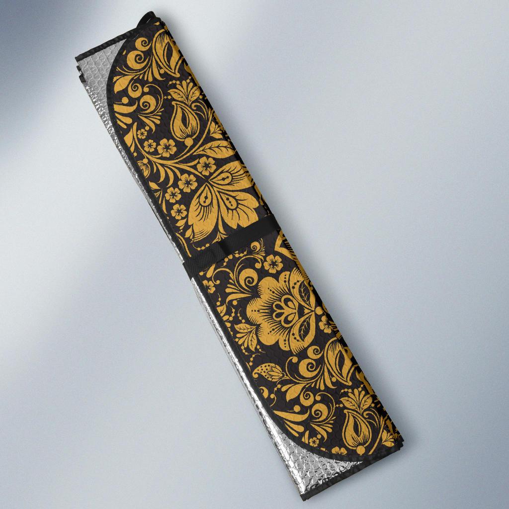 Brocade Gold Pattern Print Design 01 Car Sun Shade-JORJUNE.COM